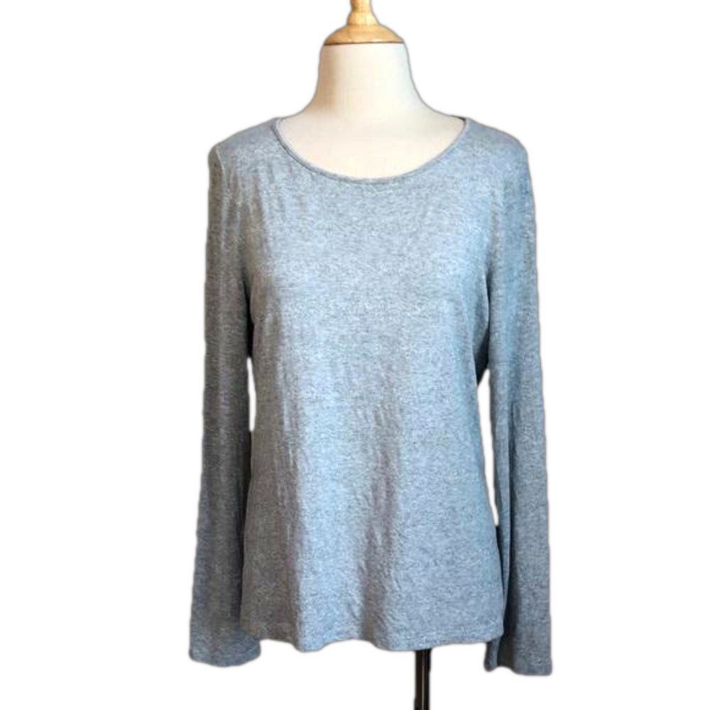 TALBOTS Women's Medium Grey Silver Striped Long Sleeve Knit Tunic Top Minimalist